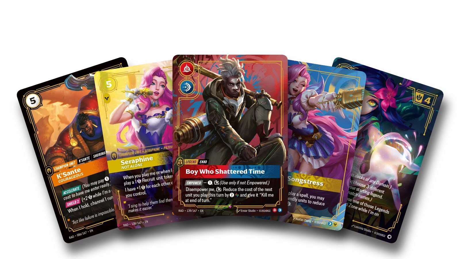 Radiance cards shown before the preview season, Seraphine and Ekko among them
