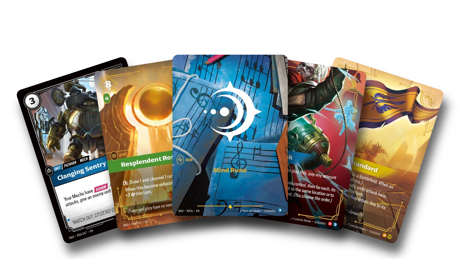 Five of the Radiance cards revealed on 29 September, Chronobreak and Demacian Standard among them