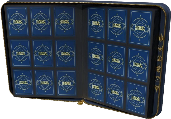 The Legacy collector binder opened on its nine-pocket pages