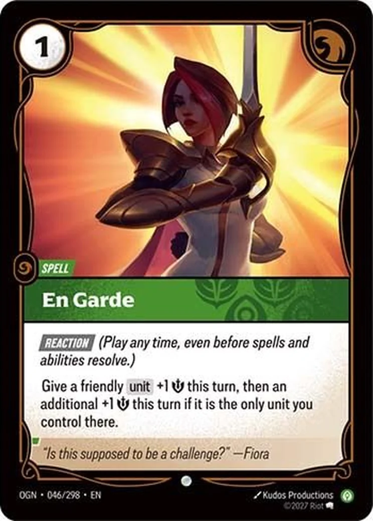 En Garde, an Origins spell, printed with the new wording and the grey backer under the word unit