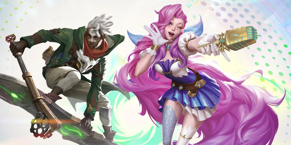 Ekko and Seraphine on stage, the key art of Riftbound: Radiance