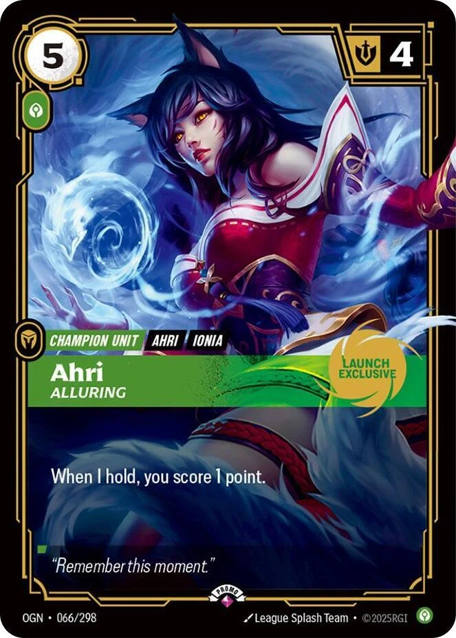 Riftbound Unit: Ahri, Alluring. When I hold, you score 1 point.