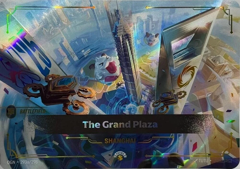 Riftbound Battlefield: The Grand Plaza. When you hold here, if you have 7+ units here, you win the game.
