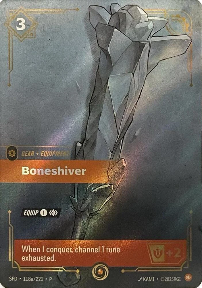 Riftbound Gear: Boneshiver. [Equip] [1][C] ([1][C]: Attach this to a unit you control.)