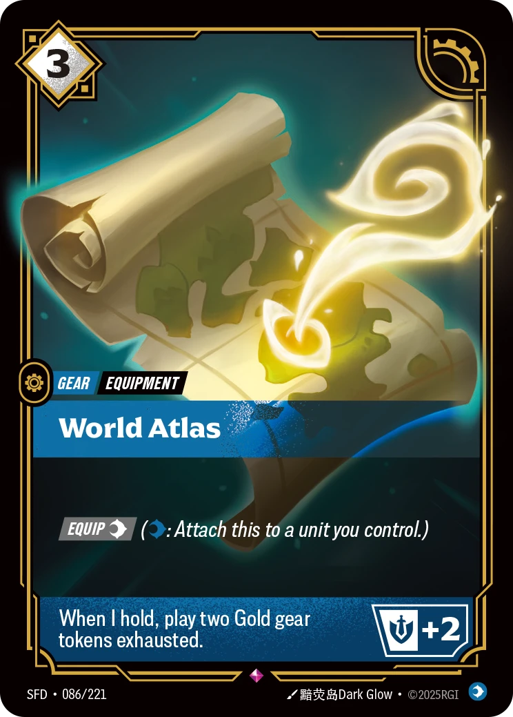 Riftbound Gear: World Atlas. [Equip] [C] ([C]: Attach this to a unit you control.)