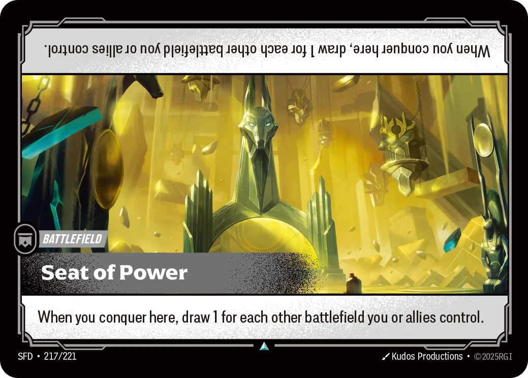 Riftbound Battlefield: Seat of Power. When you conquer here, draw 1 for each other battlefield you or allies control..