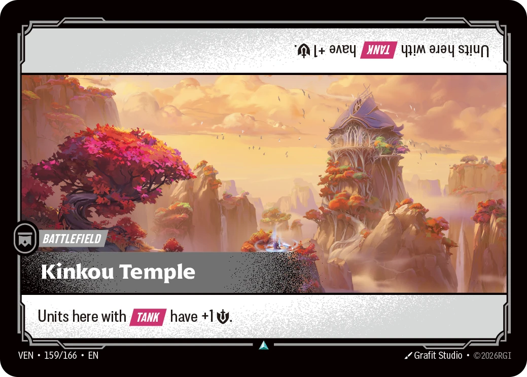 Riftbound Battlefield: Kinkou Temple. Units here with [Tank] have +1 [S].